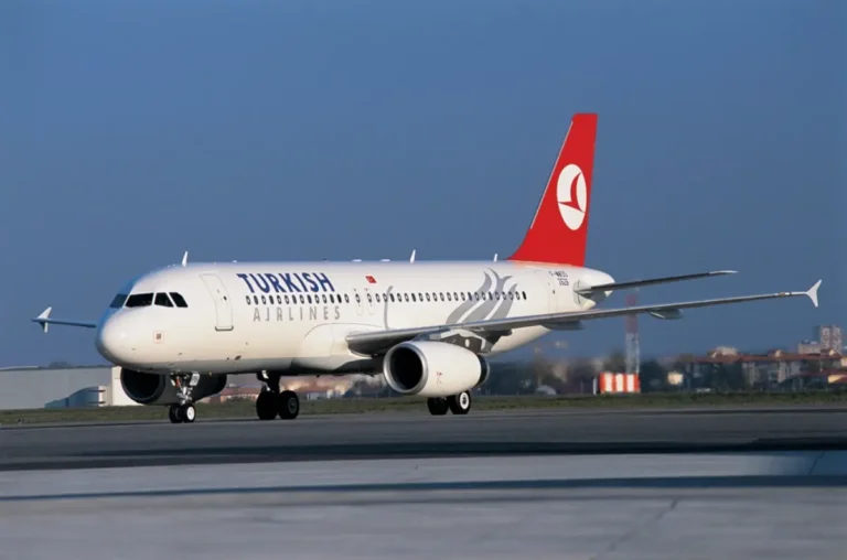 A Turkish Airlines jet prepares for departure at HEL airport, showcasing the carrier’s signature red and white livery.
