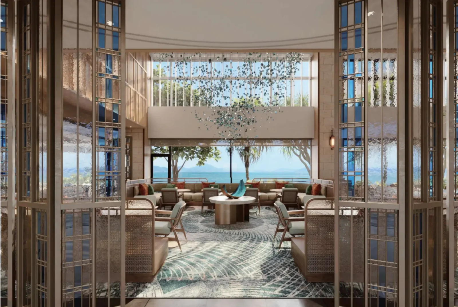 Lobby lounge with ocean views at Courtyard by Marriott Okinawa Resort