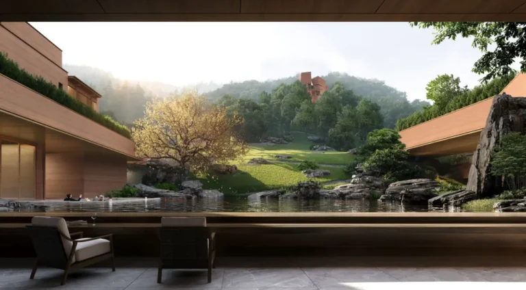 Luxury Travel 50 Luxury mountain resort overlooking a tranquil pool and landscaped valley near Xiling Snow Mountain