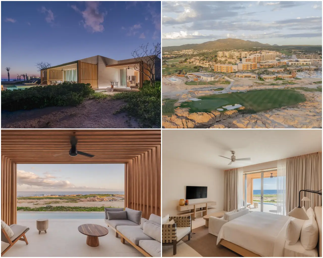Collage of Park Hyatt Cabo del Sol showing villas, resort views, and ocean-facing rooms