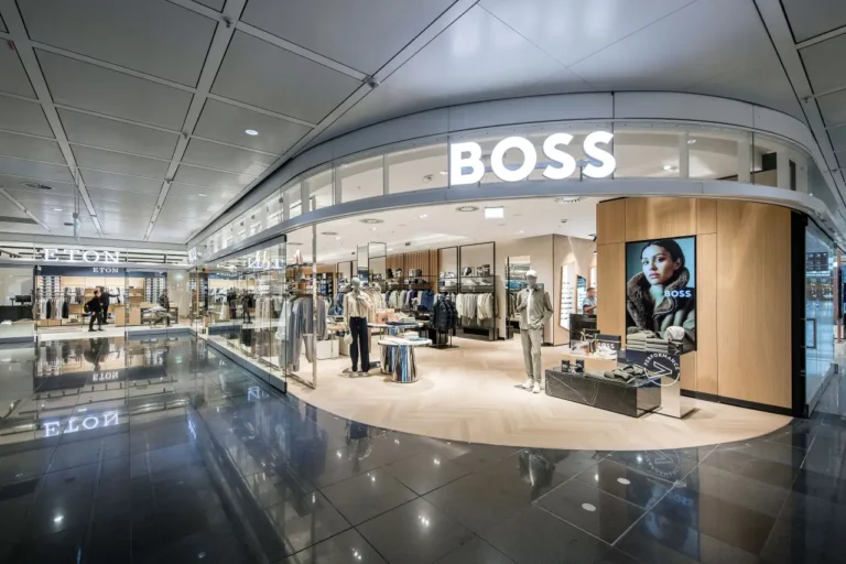 Interior view of BOSS and ETON stores at Munich Airport Terminal 2
