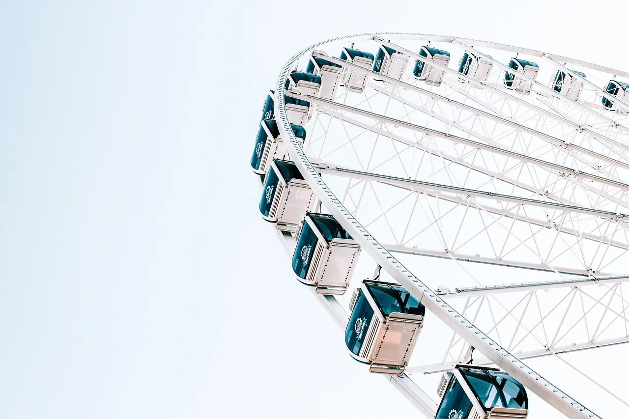 Exploring The Best Amusement Parks In The U.s.: Attractions, Rides, And More 2 Close-up view of a Ferris wheel against a pale sky