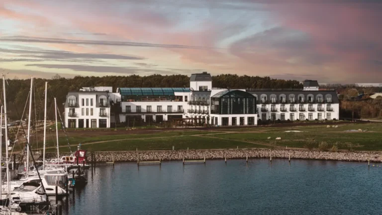 Luxury Travel 52 Aerial view of Rox Resort overlooking the marina and coastline near Copenhagen