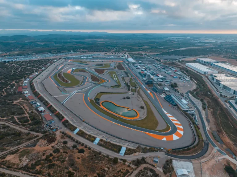 Aerial view of Circuit Ricardo Tormo race track near Valencia surrounded by countryside