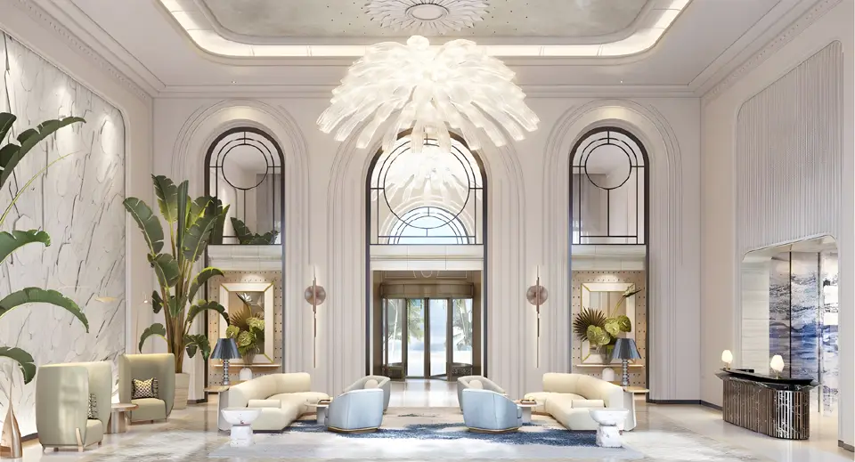 Minor Hotels To Open New Hotels In The Middle East And Africa In 2026 Including Debut Of New Brands And Concepts 4 Elegant hotel lobby at Tivoli Bilaj Al Jazayer Bahrain, featuring high ceilings, arched windows, contemporary seating, and soft neutral décor.