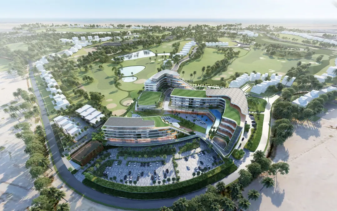 Minor Hotels To Open New Hotels In The Middle East And Africa In 2026 Including Debut Of New Brands And Concepts 6 Aerial rendering of Tivoli La Vie Muscat Hotel and residences set within a golf course at LA VIE, Airport Heights, Oman.