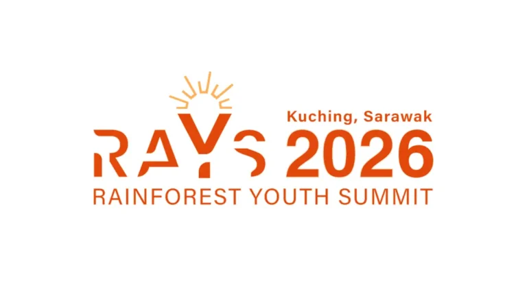 RAYS 2026 Rainforest Youth Summit logo with Kuching Sarawak 2026 text in orange