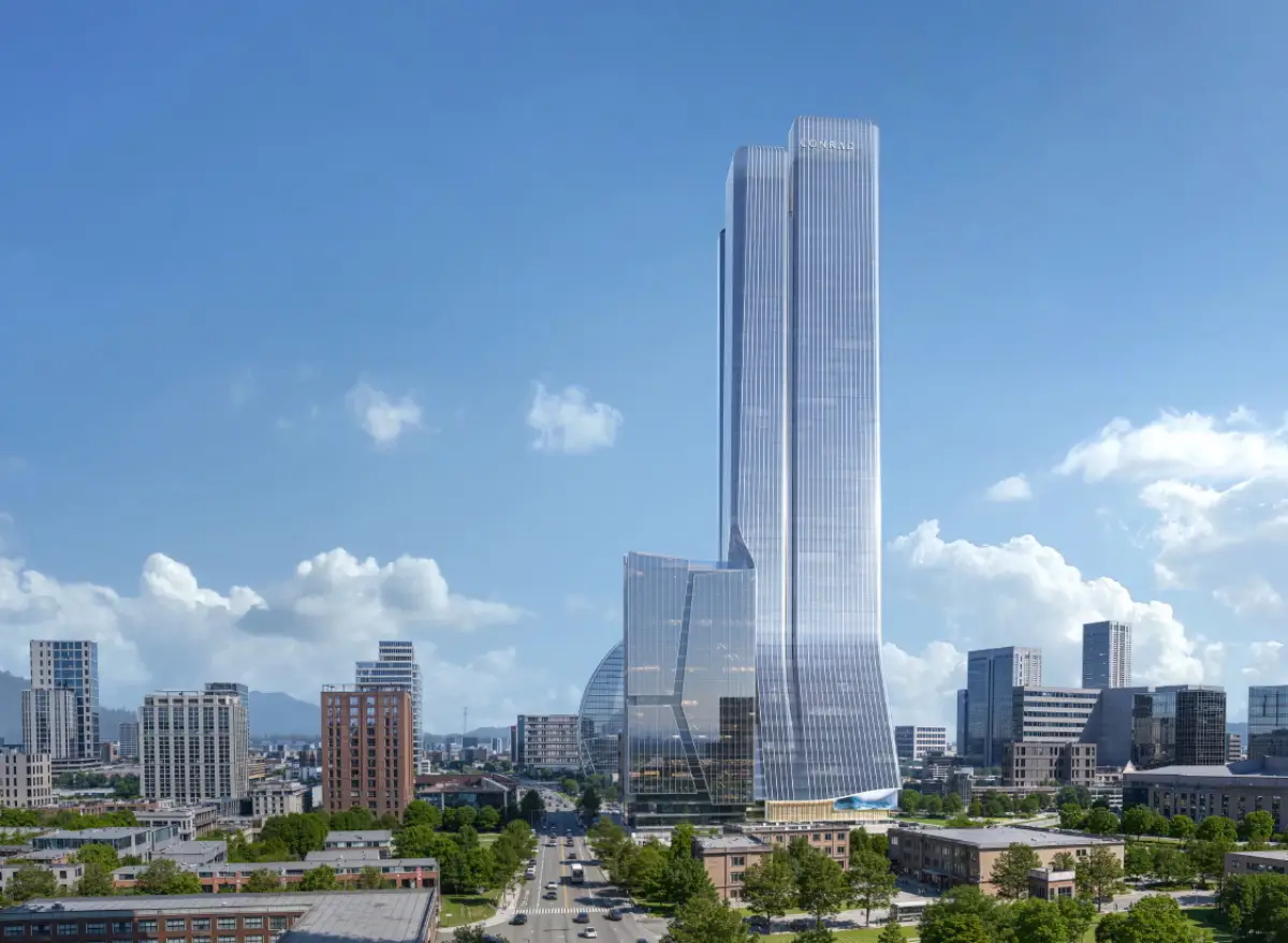 Rendering of Conrad Ulaanbaatar luxury hotel tower in the Ulaanbaatar Eco Tower complex in Mongolia