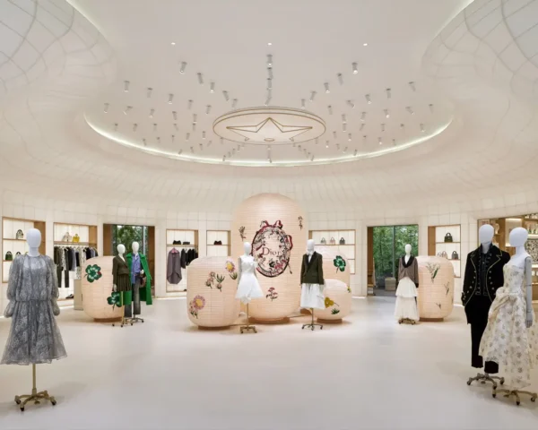 Dior Bamboo Pavilion In Tokyo Blends Japanese Zen With Parisian Heritage 3 Interior of Dior Bamboo Pavilion Tokyo with washi paper walls, lantern displays and designer clothing