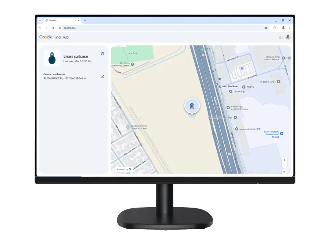 Sas Introduces Google-Powered Bag Tracking To Help Recover Lost Luggage 3 Google Find Hub interface showing live luggage tracking location on a digital map
