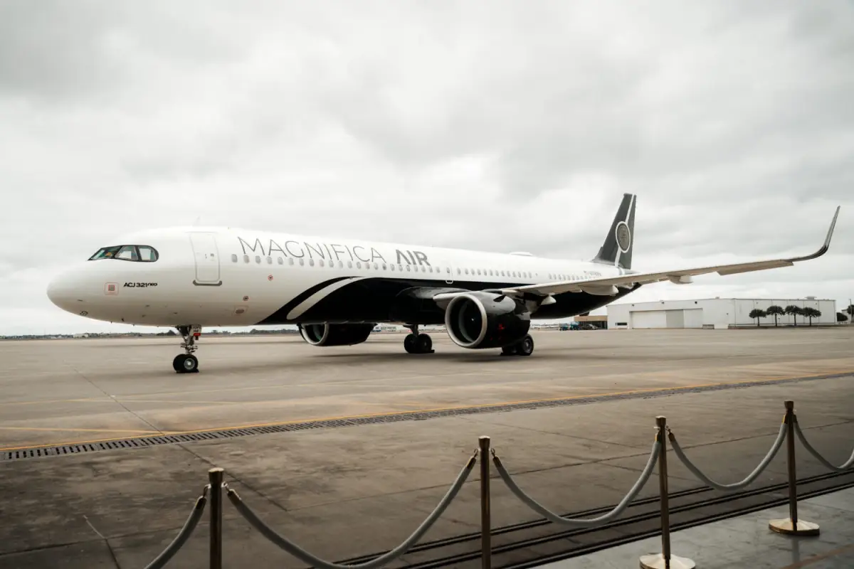 Magnifica Air Airbus ACJ321neo aircraft with new livery parked on the apron during its unveiling at Orlando International Airport