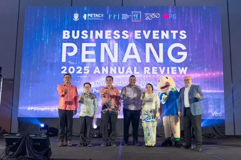 Officials on stage at Business Events Penang 2025 Annual Review presentation