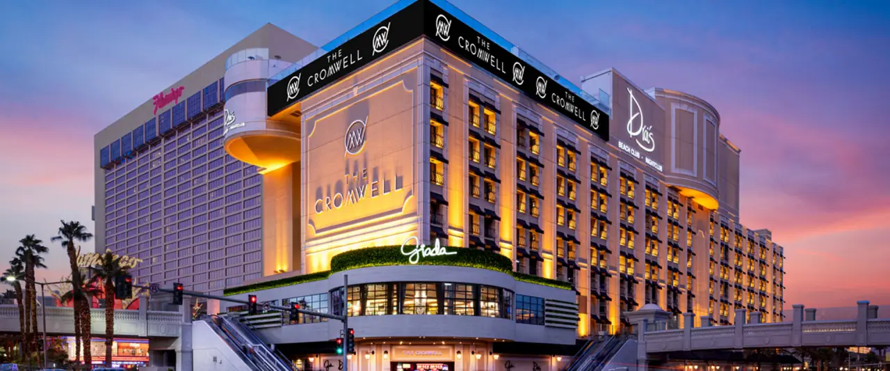 The Cromwell Las Vegas exterior at sunset, future home of The Vanderpump Hotel on the Strip