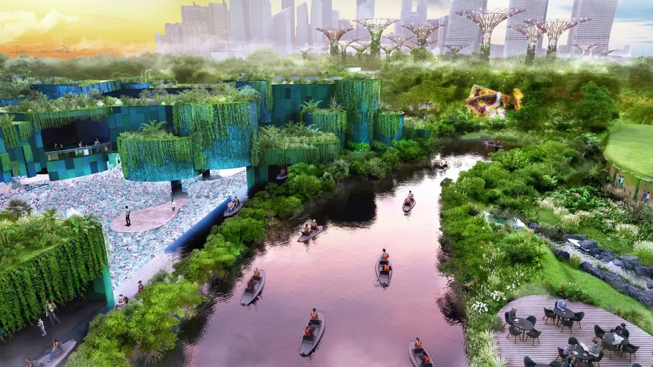 Concept rendering of Wetlands by the Bay with pedal kayaks and teamLab museum at Gardens by the Bay Singapore