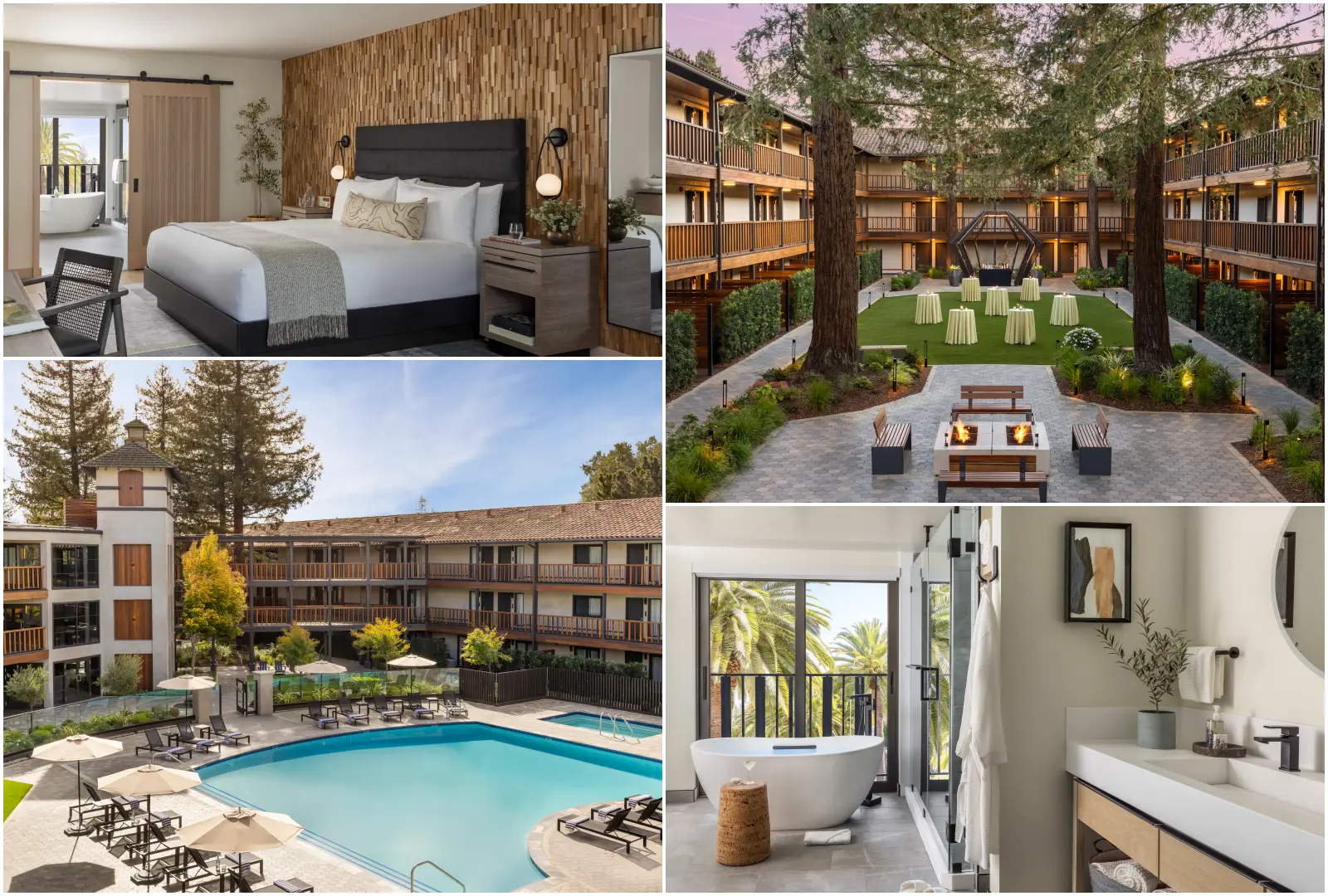 Hilton'S Newly Reimagined Napa Valley Resort Offers Triple Points And Discounts For Group Bookings 4 Casa Mani Resort Napa Valley guestroom, pool, courtyard lawn and suite bathroom