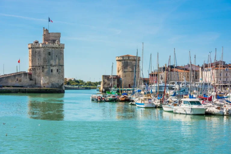 La Rochelle old port with medieval towers and sailing boats on the Atlantic coast of France