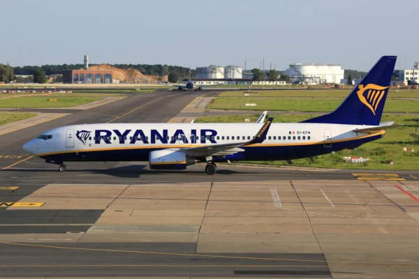 A Ryanair Boeing 737 on the tarmac at Berlin airport in Germany