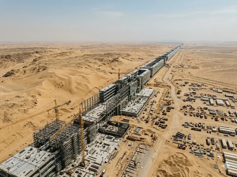 Aerial view of The Line construction site in Saudi Arabia's NEOM zone