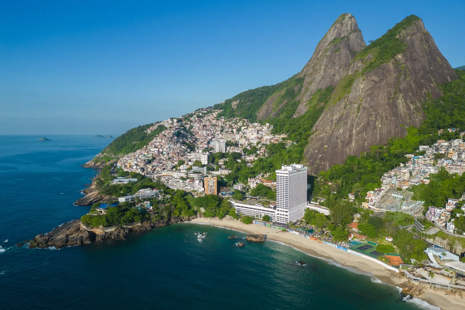 Aerial view of Vidigal favela and Morro Dois Irmãos, Rio de Janeiro