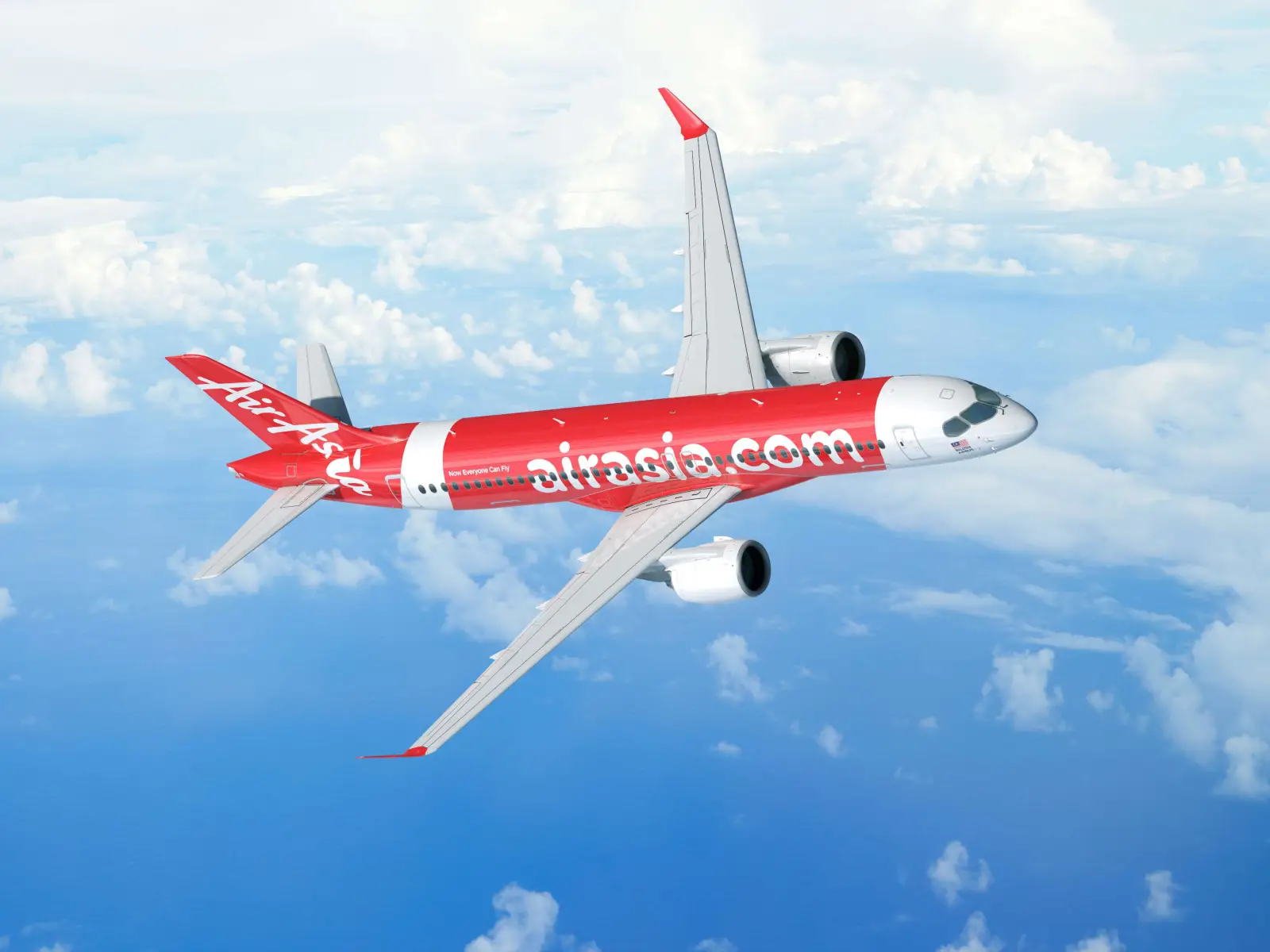 AirAsia Airbus A220-300 aircraft rendering in flight