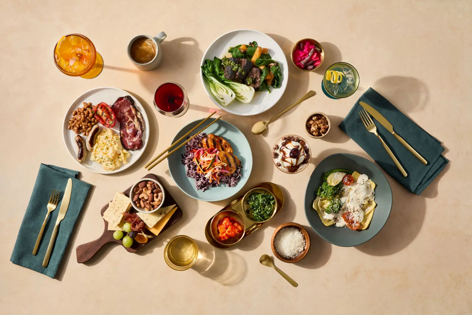 Coming Soon: Alaska Airlines’ Largest Lounge Investment 4 Assorted premium meals, drinks and desserts served as part of Alaska Airlines’ international lounge and business class dining experience.