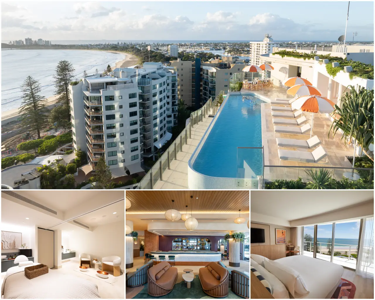 Avani Mooloolaba Beach Hotel on Queensland’s Sunshine Coast featuring rooftop pool, guest rooms and beachfront views.