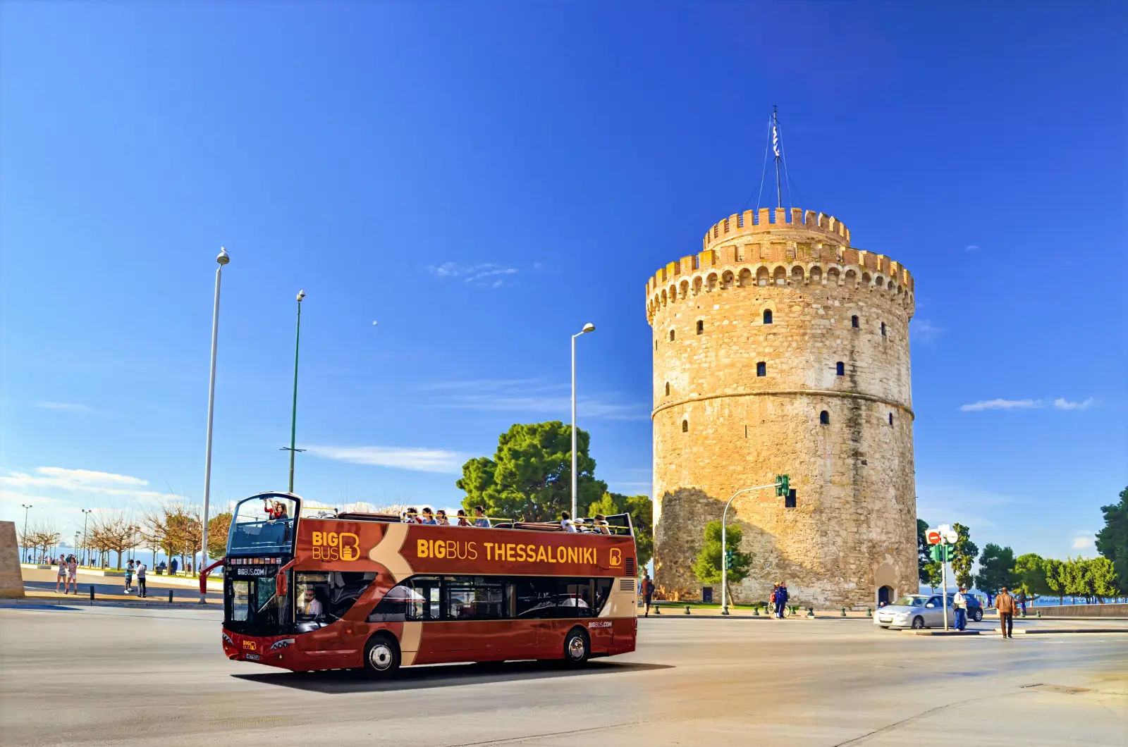 Big Bus Thessaloniki open-top bus at White Tower