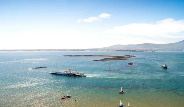 Carlingford Lough ferry crossing the lough on a sunny day