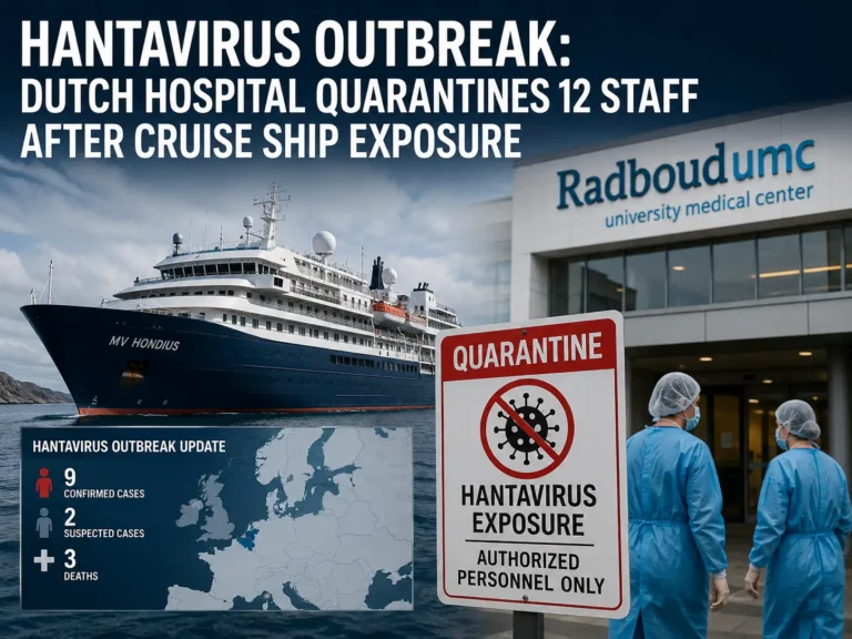 MV Hondius cruise ship and Radboudumc hospital staff during the hantavirus outbreak linked to quarantined healthcare workers in the Netherlands.