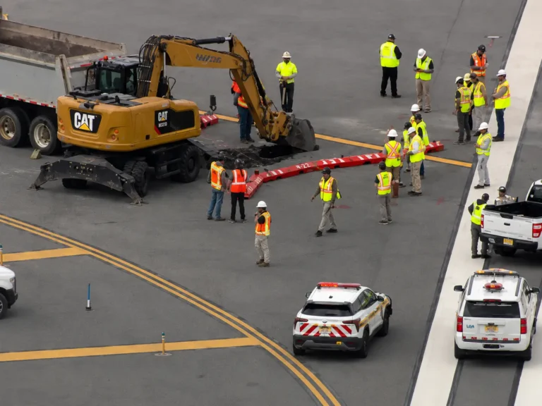 Aviation 27 Construction crews repair a sinkhole near a runway at New York LaGuardia Airport following major flight disruptions