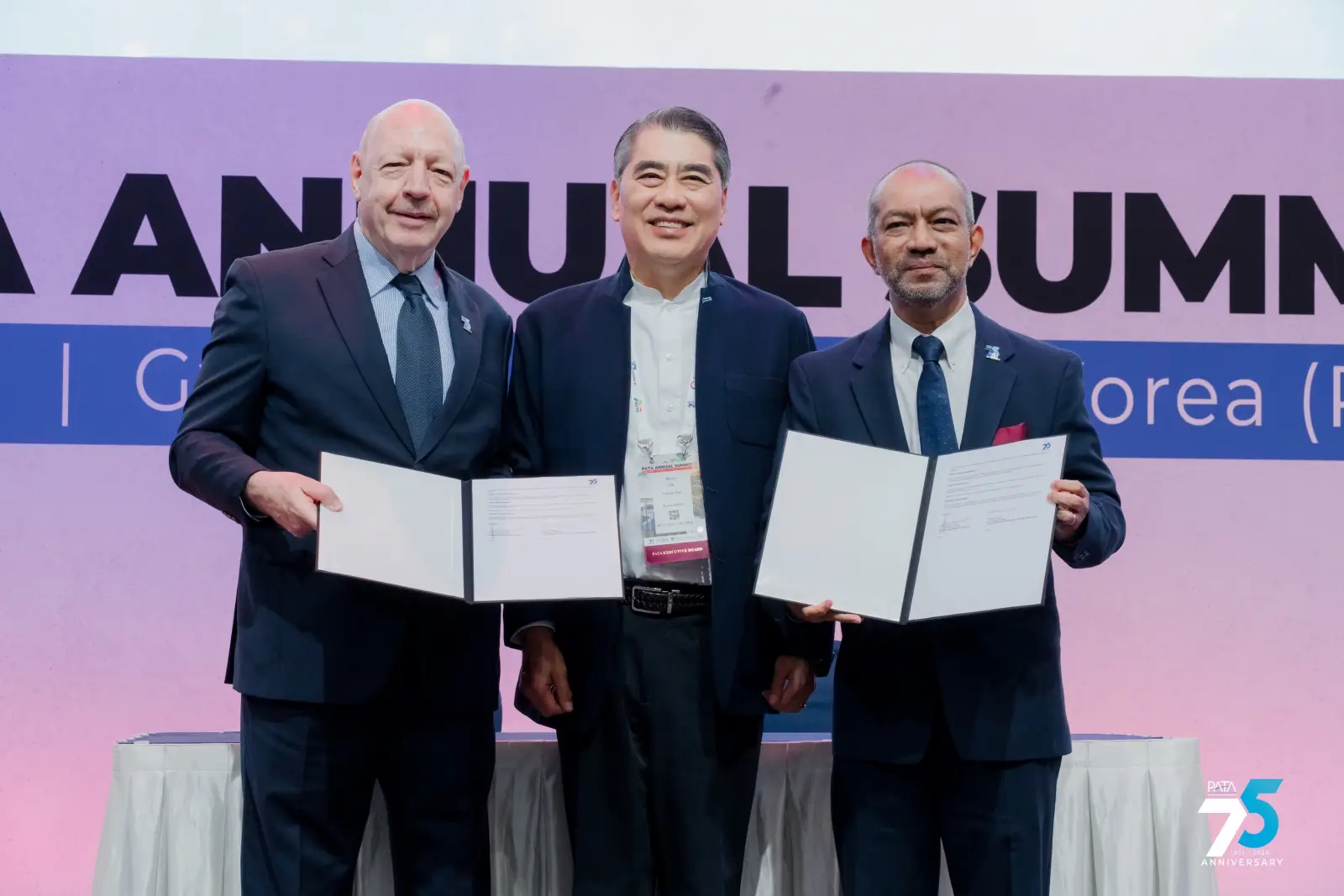 PATA CEO Noor Ahmad Hamid and TOP25 Restaurants Founder Bernard Metzger sign a partnership agreement at the PATA Annual Summit 2026 in Gyeongju, South Korea.