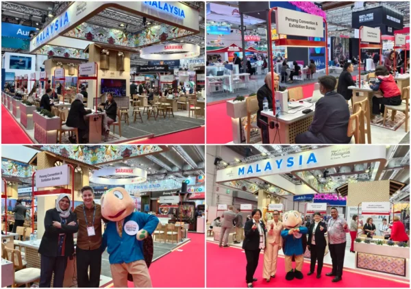 Penang Convention and Exhibition Bureau stand promoting Malaysia’s business events sector at an international travel trade exhibition in Frankfurt
