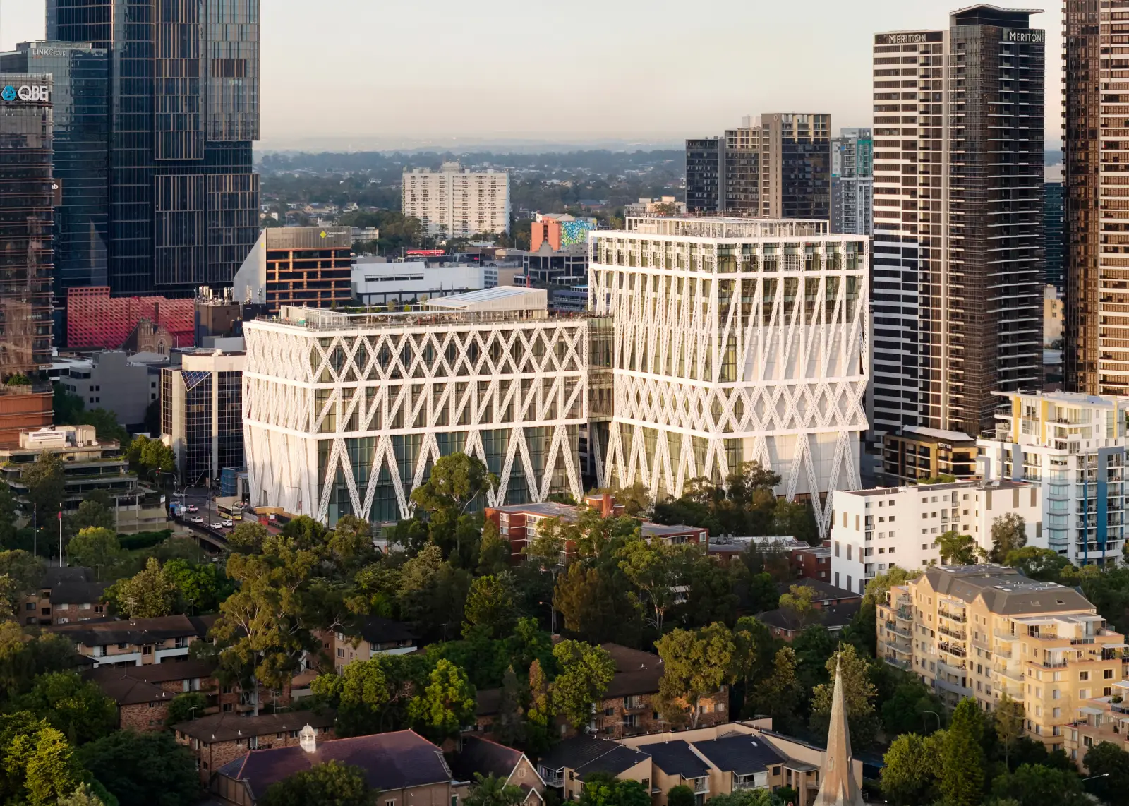 Aerial view of Powerhouse Parramatta museum building in Western Sydney