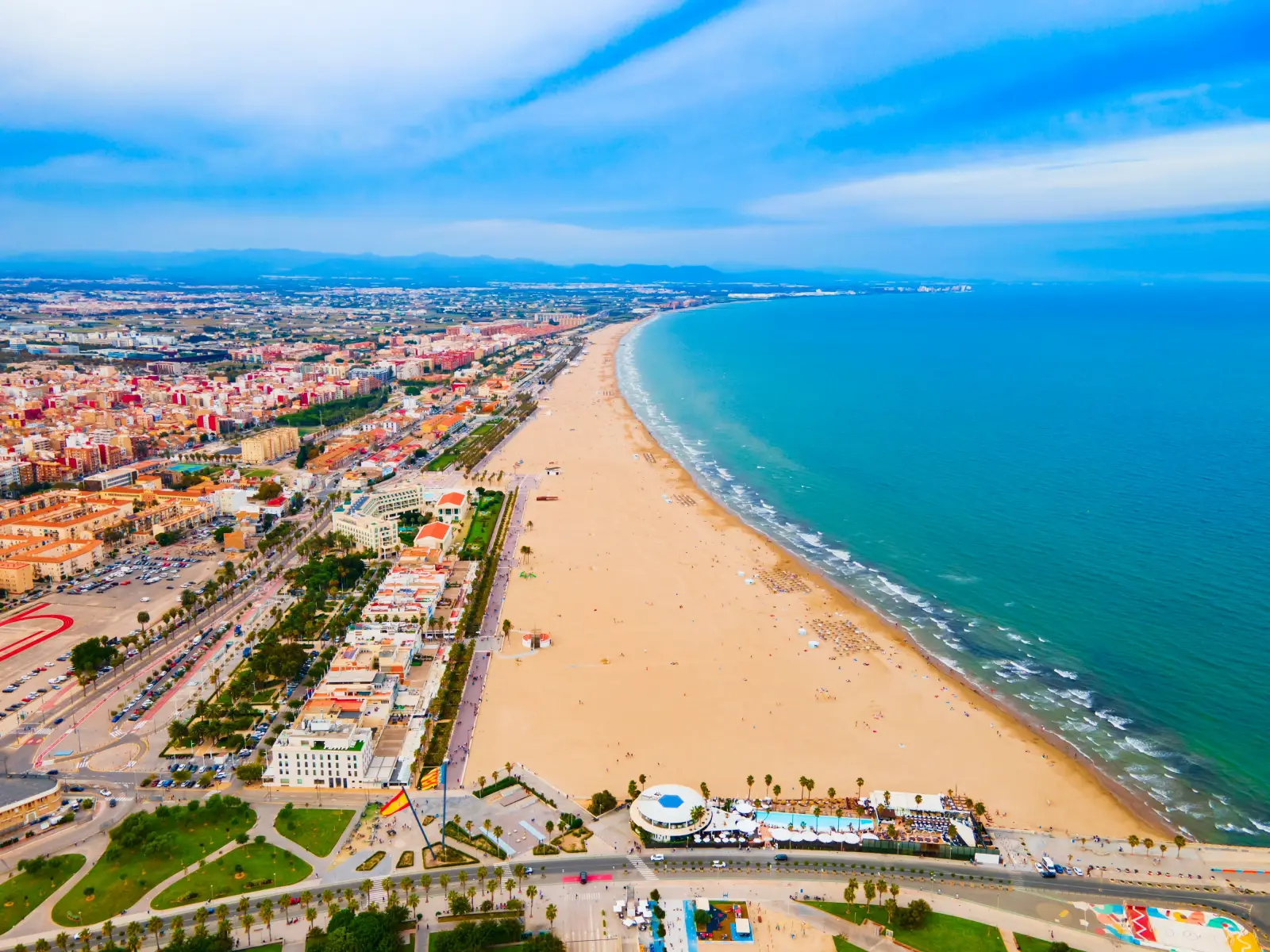 Aerial view of Playa de la Malvarrosa, Valencia