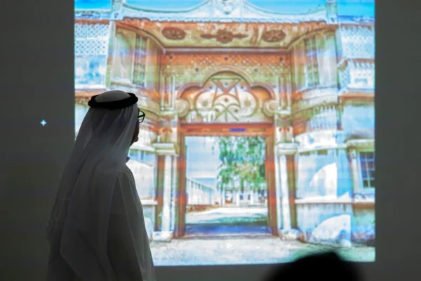 Home 6 A visitor views a projected architectural image during the Frame & Focus photography exhibition at Al Hosh Gallery in Doha.