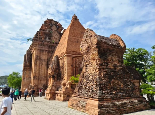 Ancient Po Nagar Cham Towers in Nha Trang, Vietnam, showcasing historic red-brick temple architecture