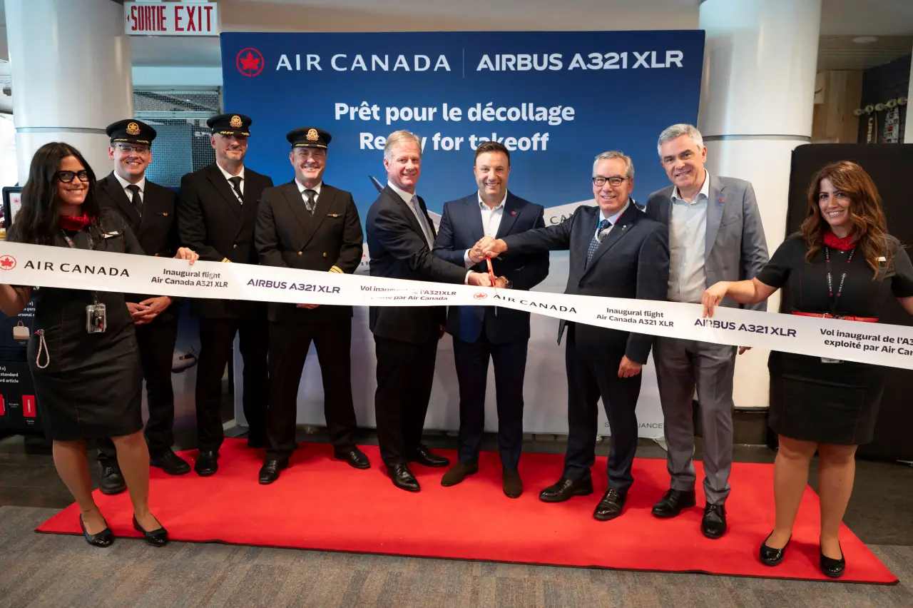 Air Canada’s First Airbus A321Xlr Flight Takes Off Domestically Before Its First Trans-Atlantic Flight On 15 June 3 Air Canada executives and crew celebrate the inaugural Airbus A321XLR flight during a ribbon-cutting ceremony