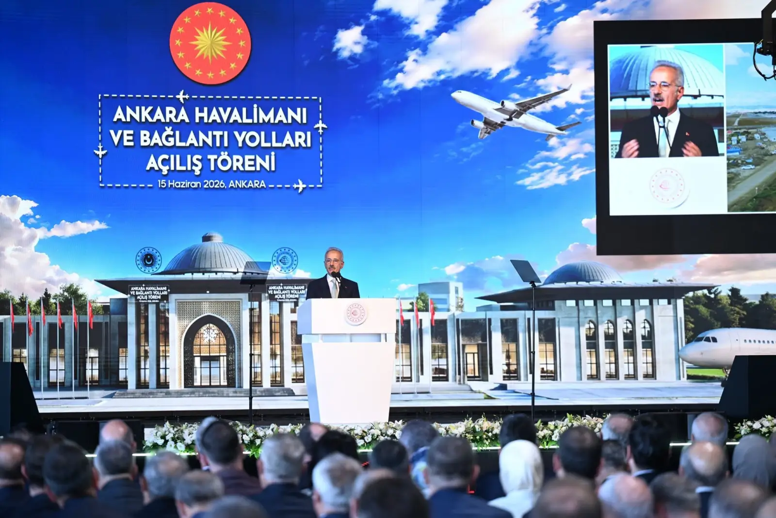 Türkiye Opens New Ankara Airport Ahead Of Nato Summit 3 Turkish Transport and Infrastructure Minister Abdulkadir Uraloğlu speaks at the Ankara Airport and Access Roads Opening Ceremony in Ankara on 15 June 2026, with a large screen displaying the airport terminal, aircraft imagery and the Presidential Seal in the background.
