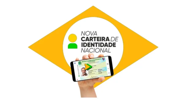Brazil's new National Identity Card (CIN) displayed on a smartphone screen against a Brazilian flag background