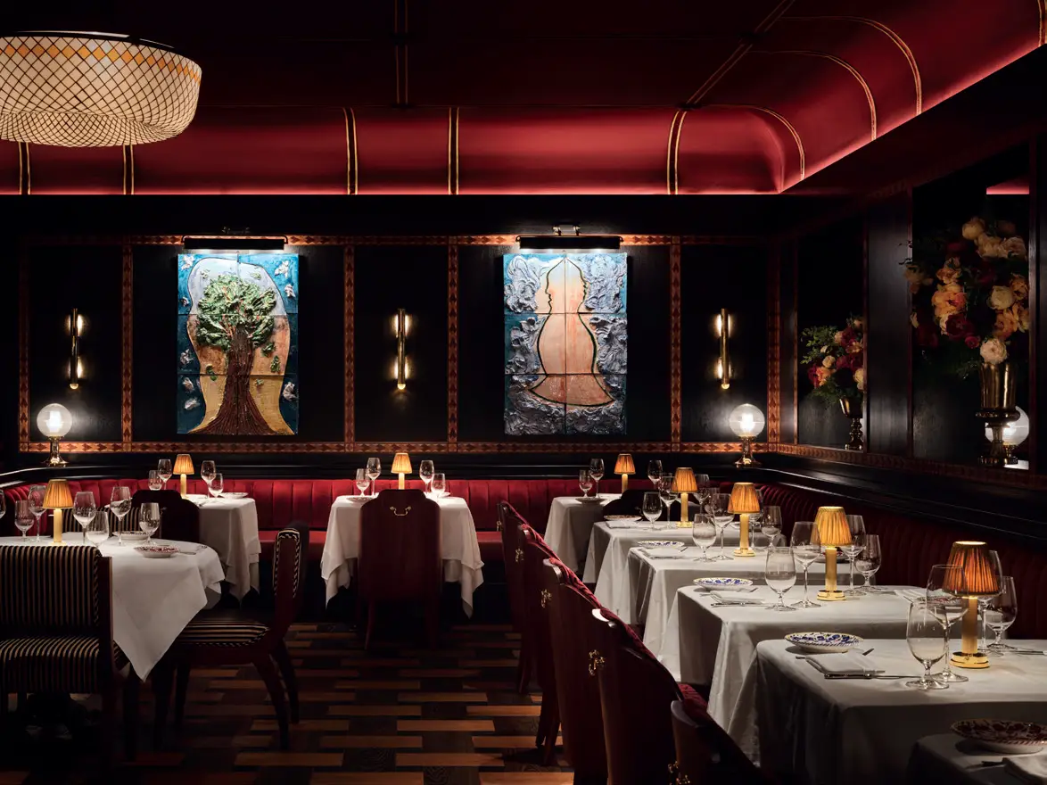 Prix Versailles Names 16 Most Beautiful Restaurants In The World For 2026 6 Carbone London dining room interior in Mayfair with red velvet and contemporary artwork