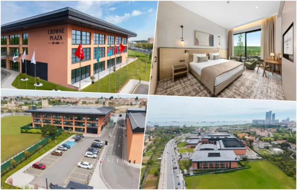 Crowne Plaza Istanbul Zeytinburnu hotel building, guest room and aerial views near the historic city walls