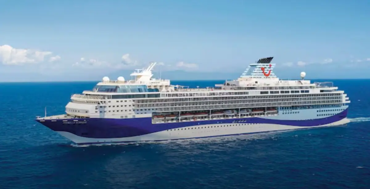 From Bedside To Poolside: Marella Cruises Unveils The World’s First Pjkini For Guilt-Free Relaxation 3 Marella Voyager cruise ship sailing across calm blue waters during a sunny day at sea.