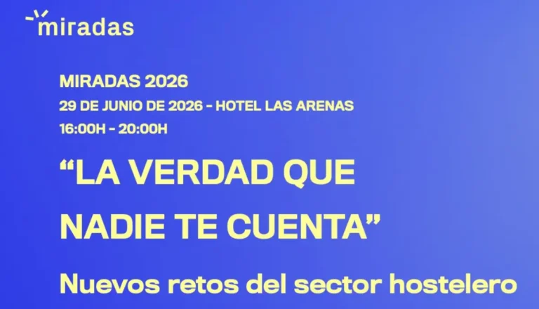 Miradas 2026 hospitality event poster showing date, time and venue in Valencia