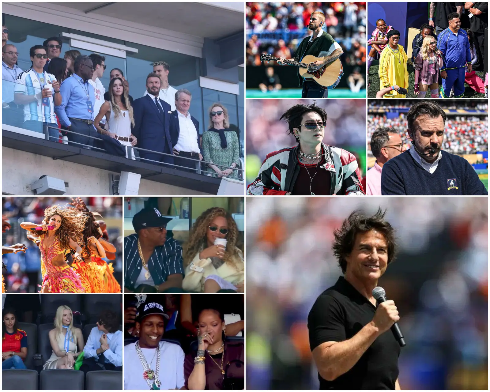 World Cup Final Draws Hollywood Stars As Spain Beat Argentina 3 Collage of celebrities attending and performing at the 2026 FIFA World Cup final, including Tom Cruise, David Beckham, Shakira, Beyoncé and other stars.