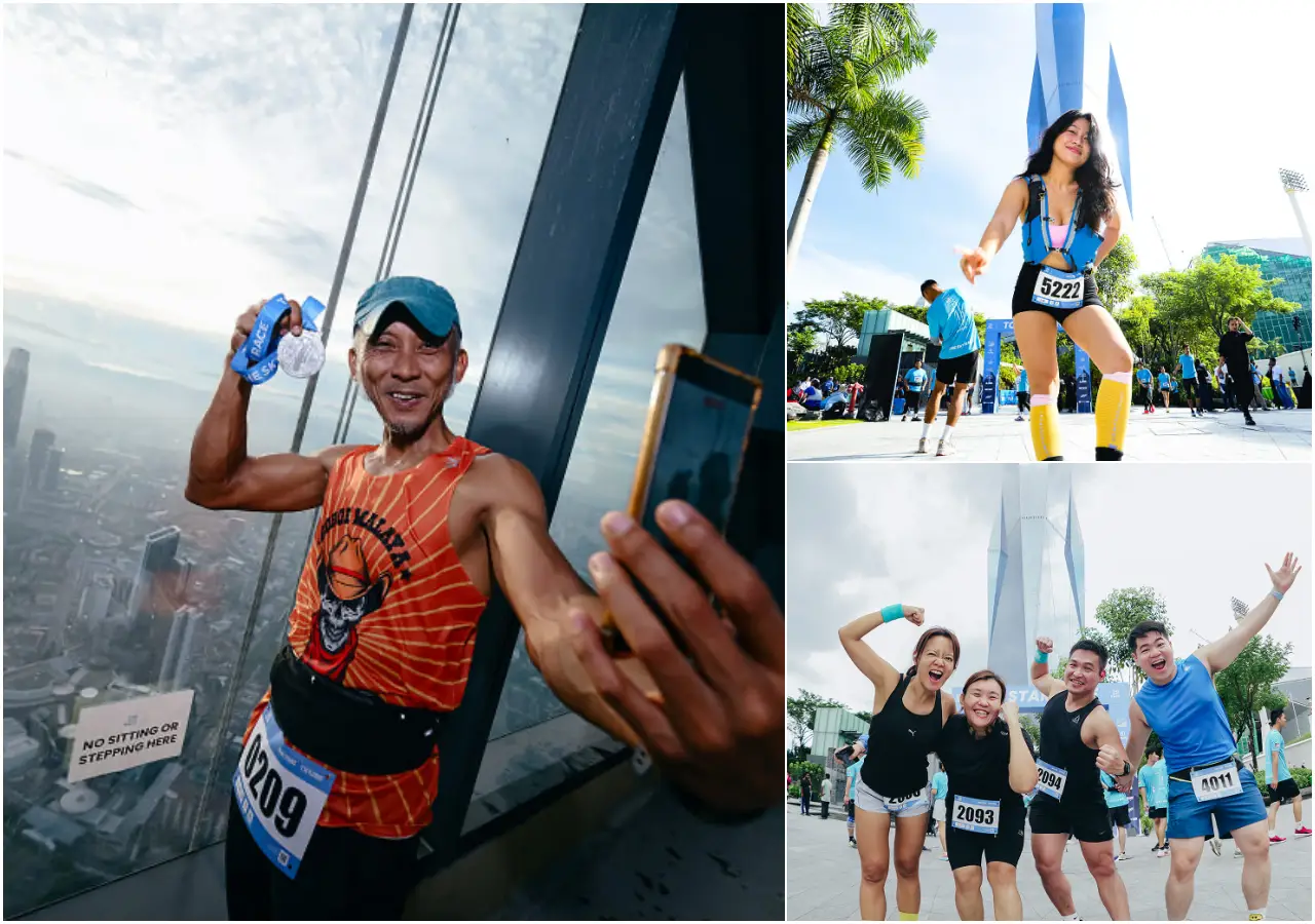 Race To The Top By Climbing 118 Floors At Merdeka 118 In Kuala Lumpur 3 Collage of runners celebrating with medals and racing at the IHH Sky Race Merdeka 118