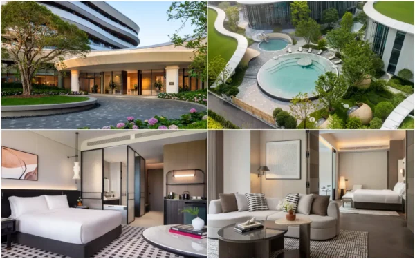 Home 17 Kimpton Nine Trees Shanghai exterior, pool, guestroom and suite collage