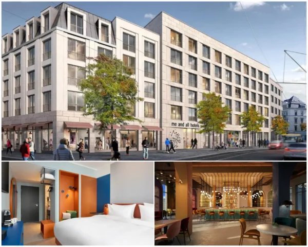 Home 18 Exterior, guest room and bar at Me and All Hotel Leipzig, Hyatt's new 282-room lifestyle hotel in Leipzig, Germany.