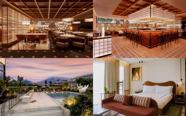 News 34 Thompson Seville hotel showing dining room, bar, rooftop pool and guestroom