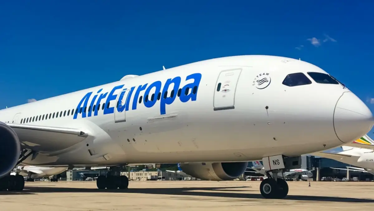 Riyadh Air Launches Services To Madrid After Malaga, Signs Mou With Air Europe 3 Air Europa Boeing 787 Dreamliner parked on the apron, highlighting the Spanish airline following its partnership announcement with Riyadh Air.