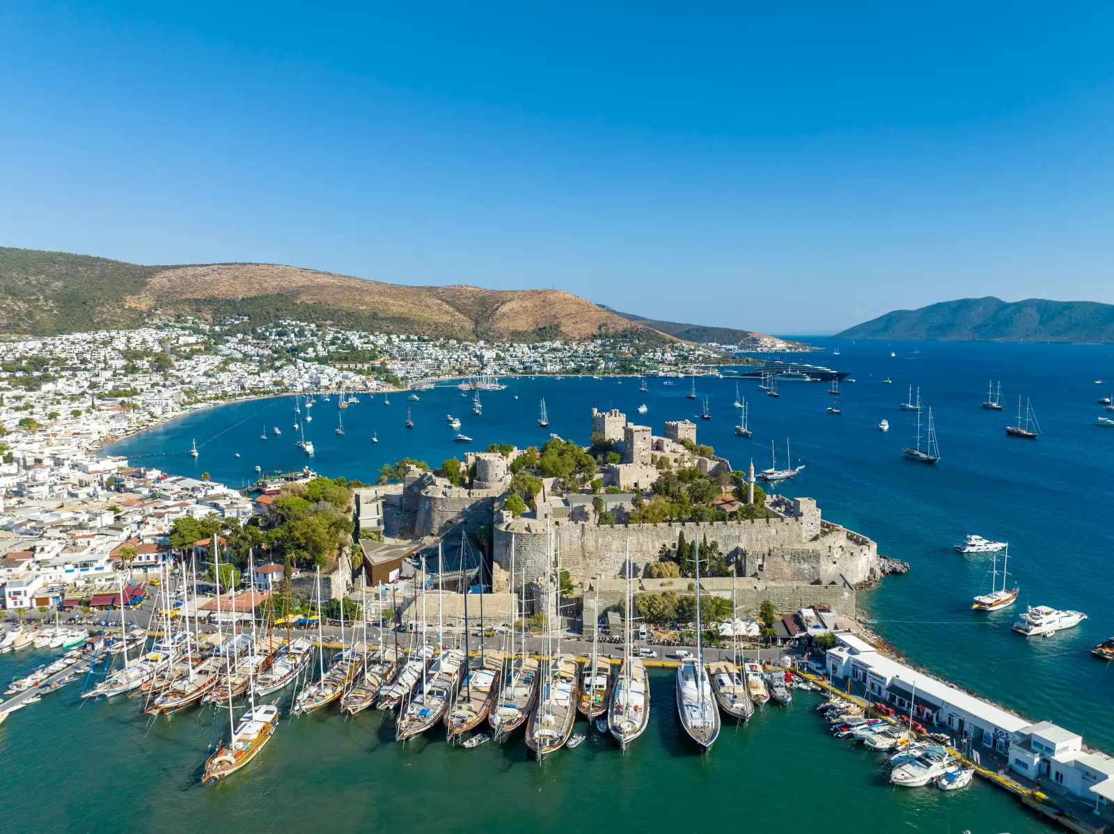 How To Choose A Luxury Villa In Bodrum For A Yacht Holiday 3 Aerial view of Bodrum Castle, marina, yachts and the Aegean coastline